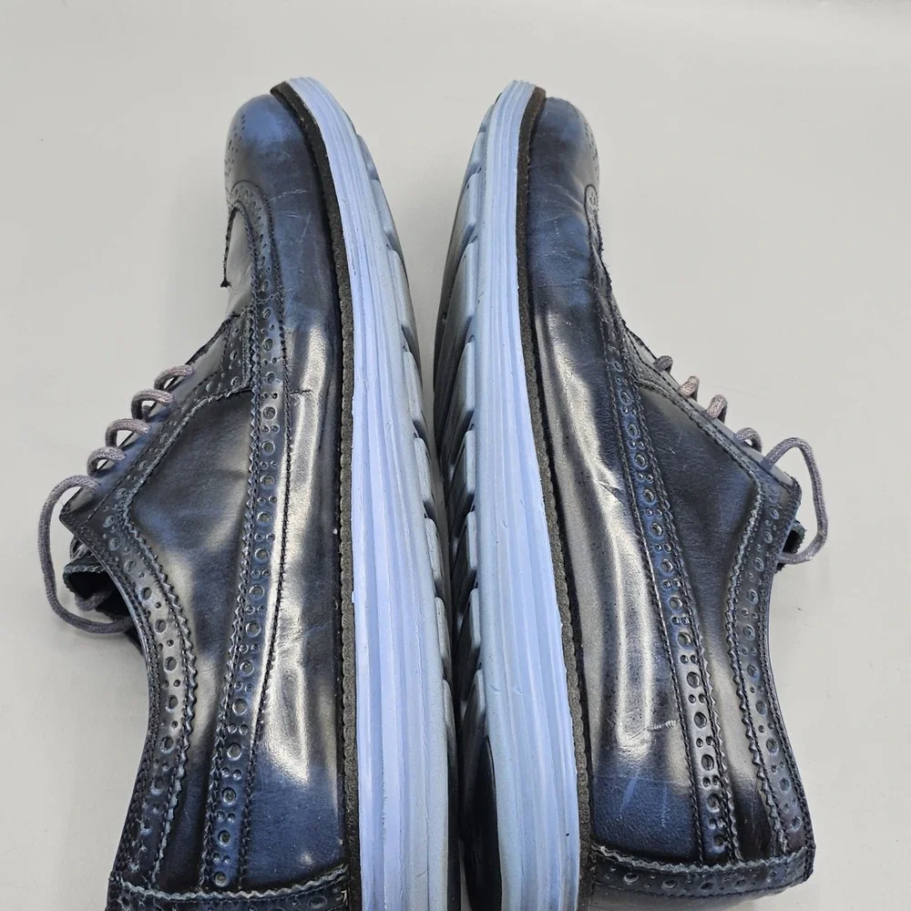 Cole Haan Men's Lunargrand Wingtip Leather Oxford Blue Dress Shoes Size 10.5